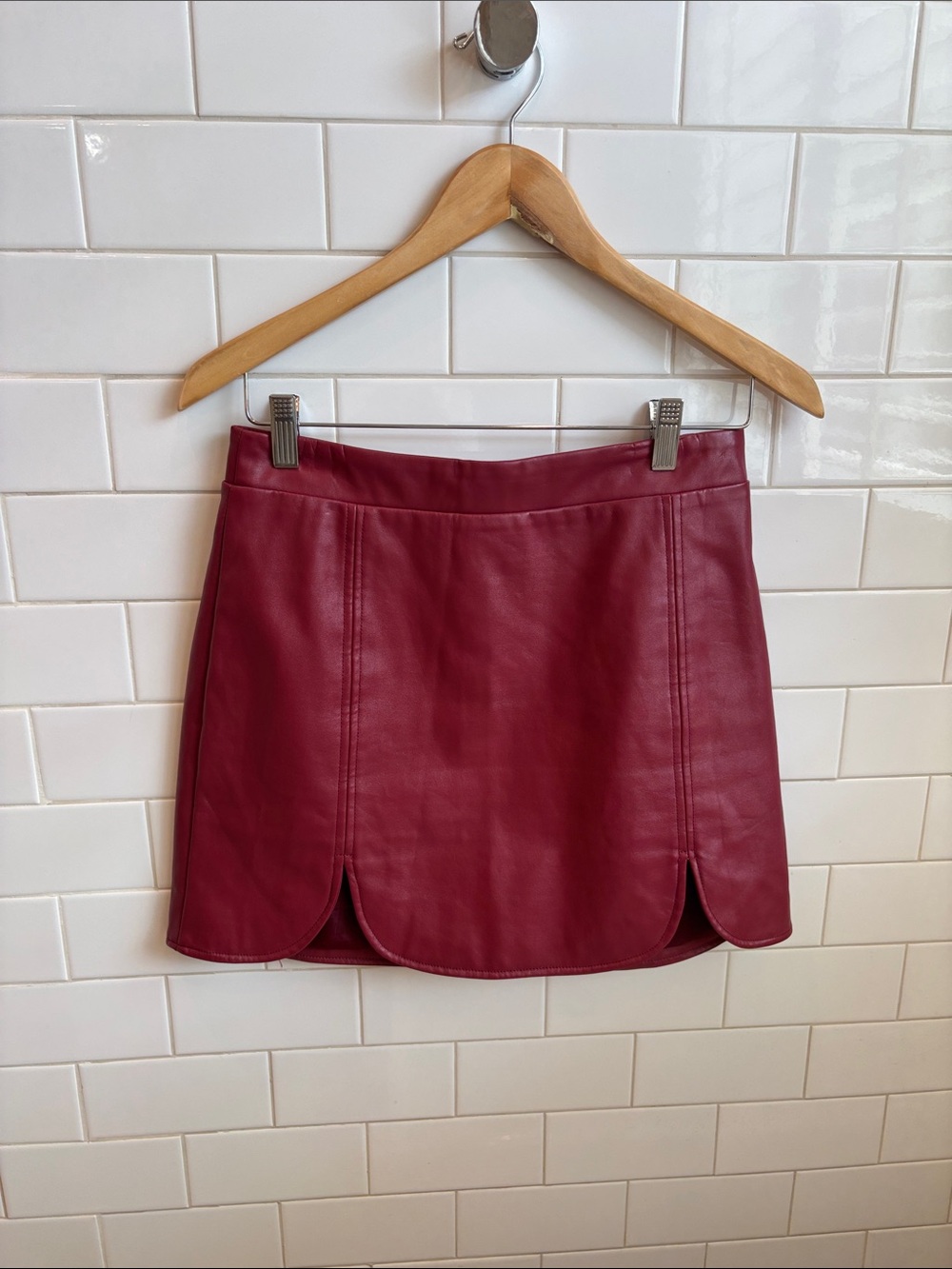 Buddy Love Burgundy Faux Leather Mini Skirt with Scalloped Hem